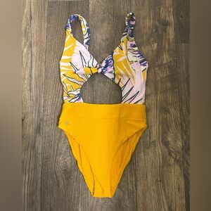Maaji reversible cut out one-piece swimsuit . Floral. Purple Yellow. Small.